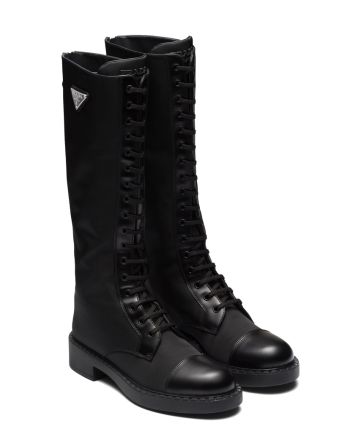 Prada Women's Brushed Leather And Re-Nylon Boots Black