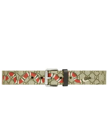 Gucci Snake print GG Supreme belt Coffee